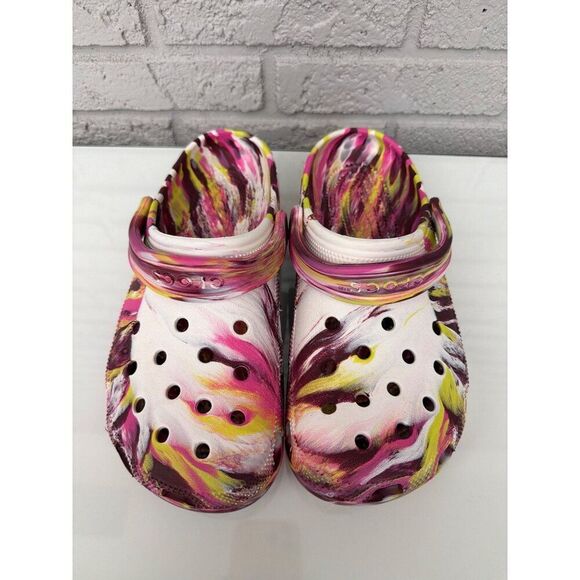 Crocs Unisex Classic Pink Marbled Tie Dye Clog Sandals Size W11 / M 9